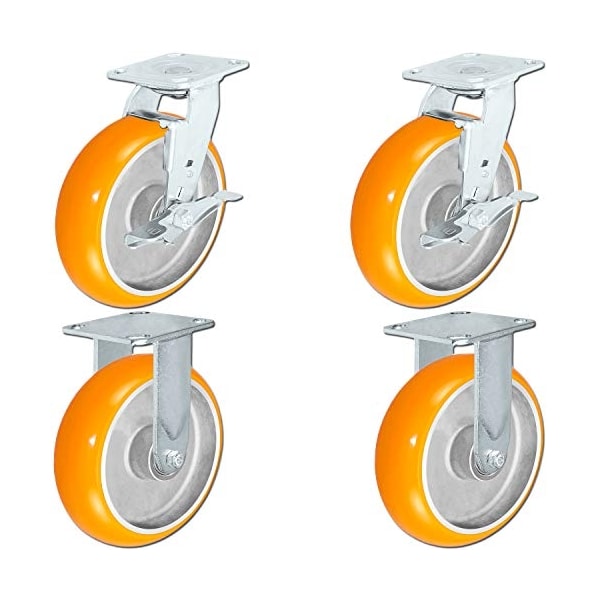 8"x2" Non-Marking Orange Tread Polyurethane Casters, 2 Swi